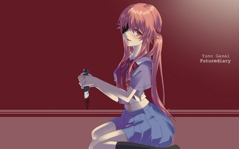 Pink-haired Girl Holding Knife — Red
