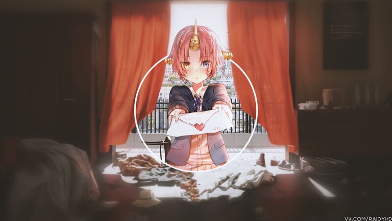 Pink-haired Girl Holding Letter — Red