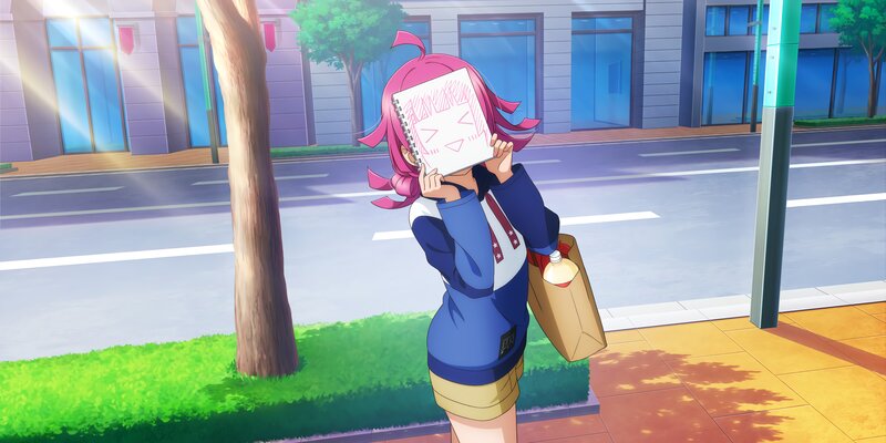 Pink-haired Girl Holding Notebook — Blue