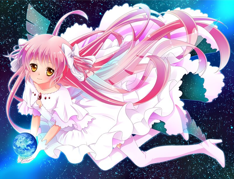 Pink-haired Girl Holding Planet