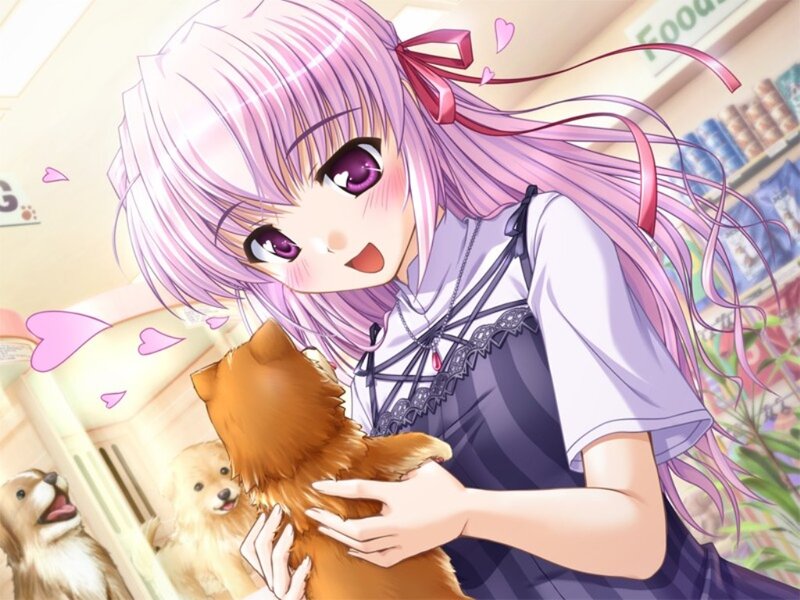 Pink-haired Girl Holding Puppy
