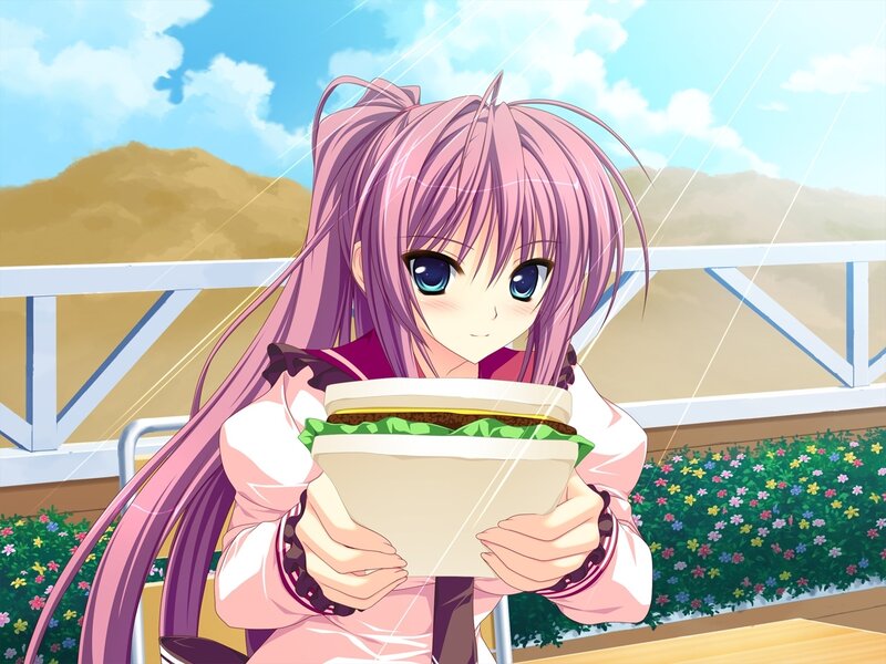 Pink-haired Girl Holding Sandwich