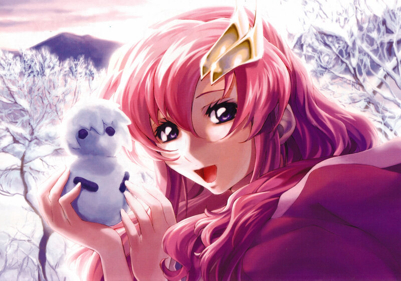 Pink-haired Girl Holding Snowman