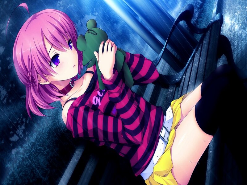 Pink-haired Girl Holding Toy