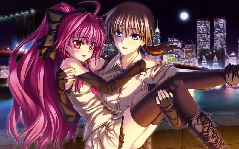 Pink-haired Girl Hugging Another — Pink