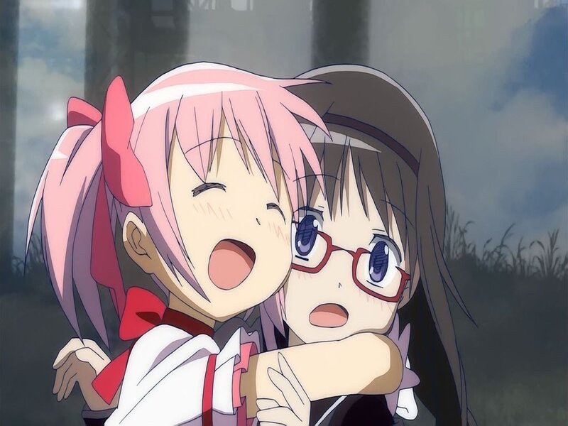 Pink-haired Girl Hugging Another