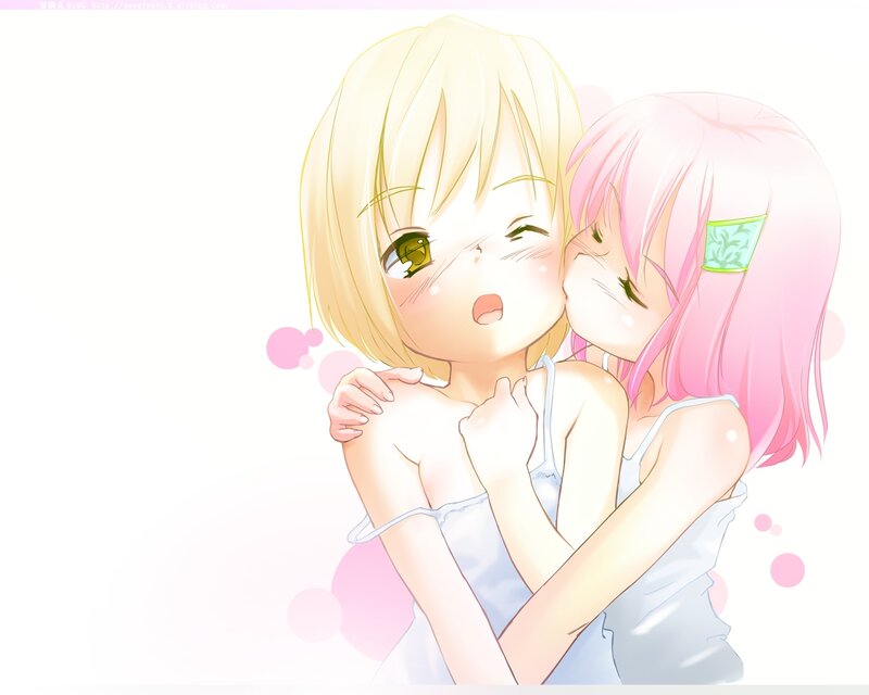 Pink-haired Girl Hugging Blonde
