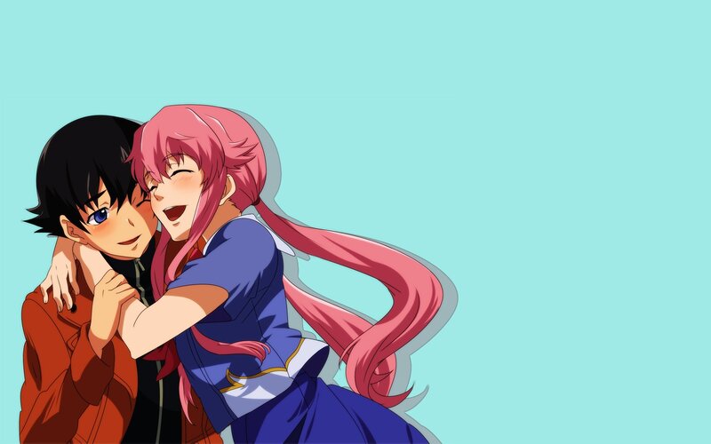 Pink-haired Girl Hugging Boy — Blue, Affectionate, Anime