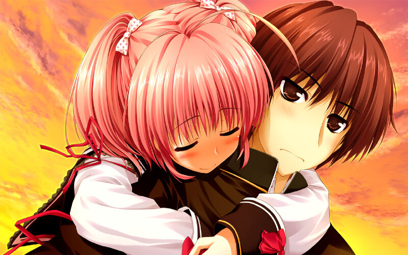 Pink-haired Girl Hugging Boy — Orange