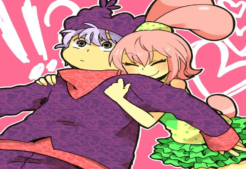 Pink-haired Girl Hugging Boy — Pink, Playful, Manga