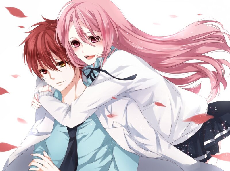 Pink-haired Girl Hugging Boy — Pink, Romantic, Anime