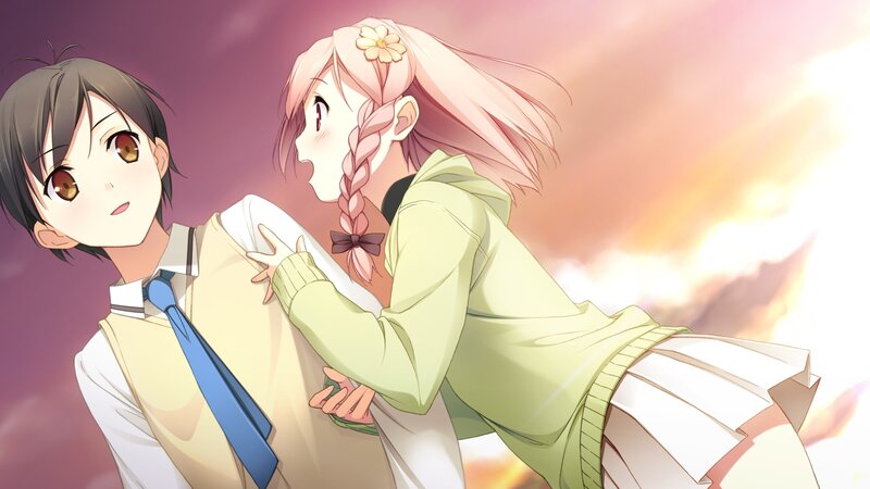 Pink-haired Girl Hugging Boy — Purple, Dramatic, Sunset