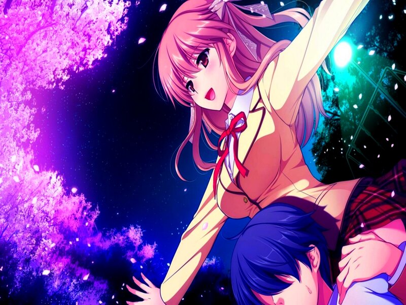 Pink-haired Girl Hugging Boy — Purple, Dramatic