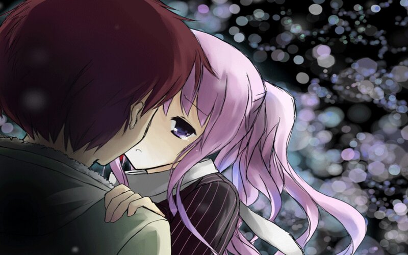 Pink-haired Girl Hugging Boy — Purple, Intimate