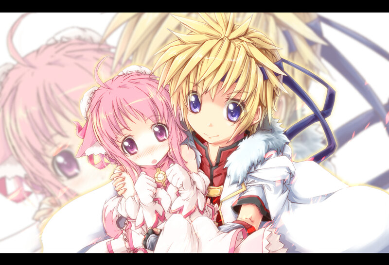 Pink-haired Girl Hugging Boy — White