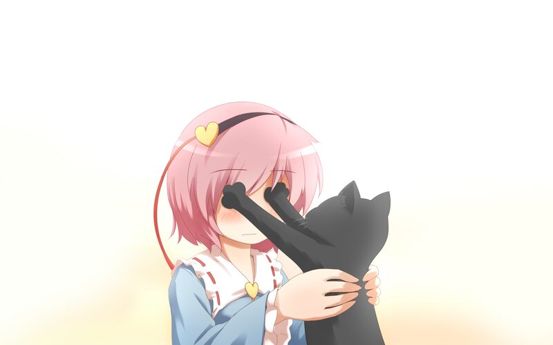pink-haired girl hugging cat