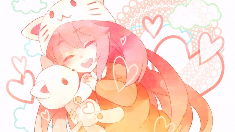 Pink-haired Girl Hugging Cat — Pink