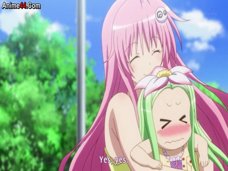 Pink-haired Girl Hugging Child
