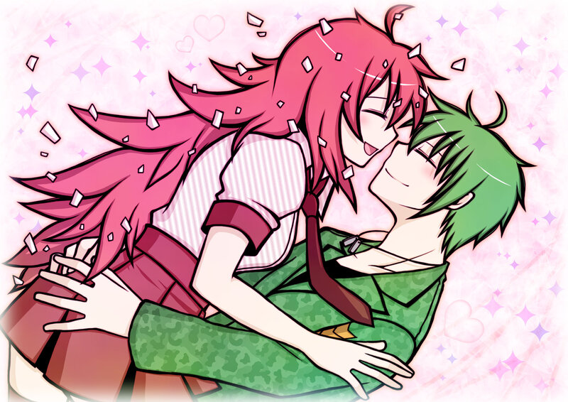Pink-haired Girl Hugging Green-haired Boy