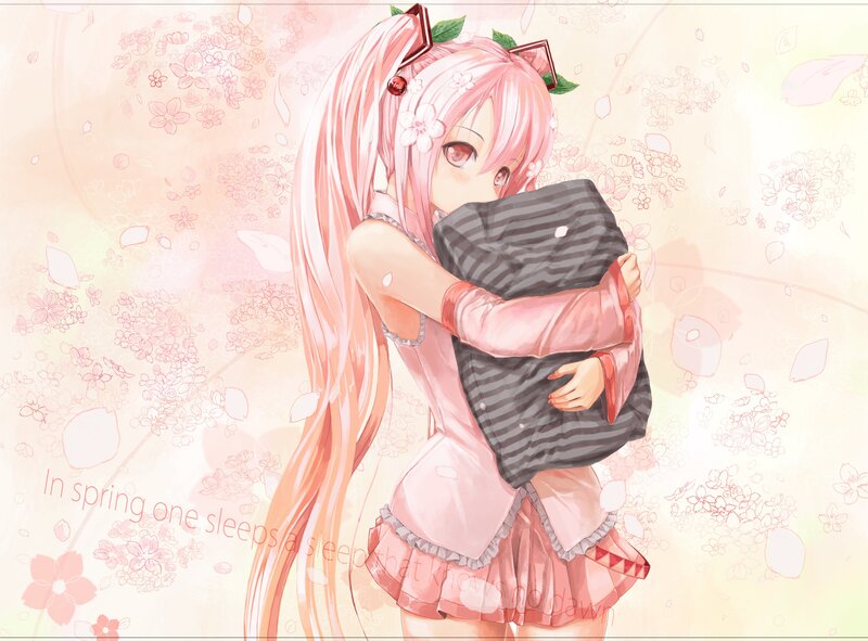 Pink-haired Girl Hugging Pillow — Pink, Calm, Spring