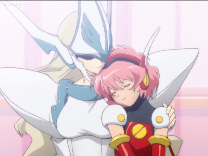 Pink-haired Girl Hugging Robot