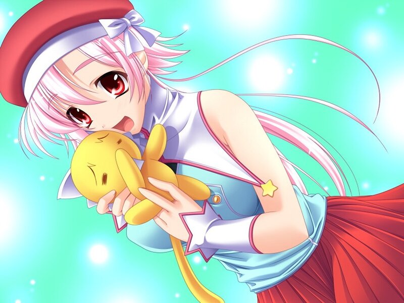 Pink-haired Girl Hugging Toy