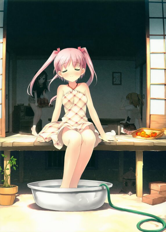 Pink-haired girl in a bath