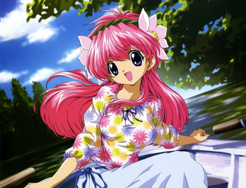 pink-haired girl in a boat