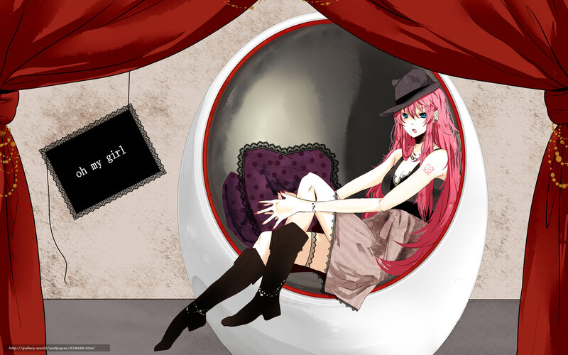 pink-haired girl in a chair