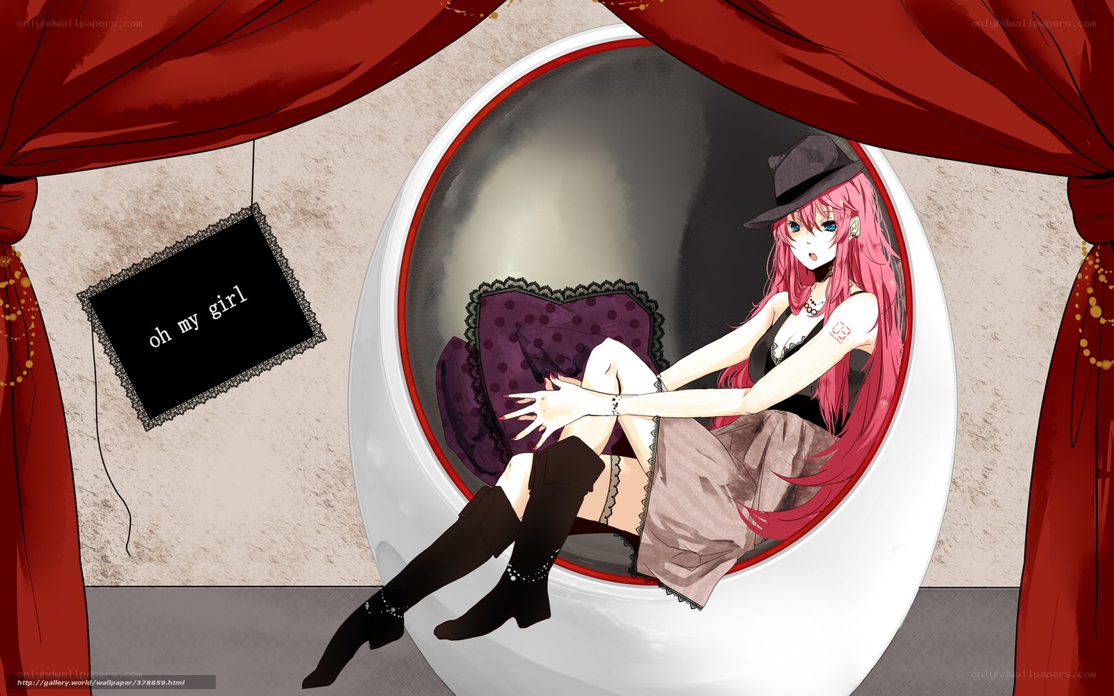 pink-haired girl in a chair