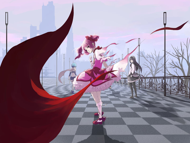Pink-haired girl in a city