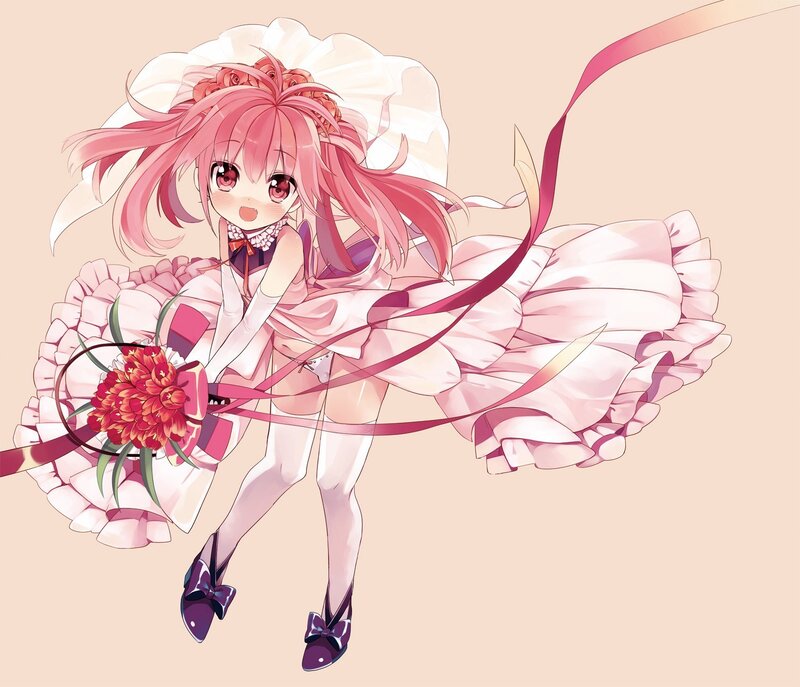 pink-haired girl in a dress