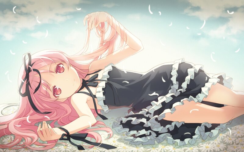 pink-haired girl in a dress
