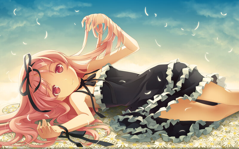 Pink-haired girl in a field