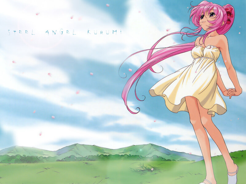 Pink-haired girl in a field