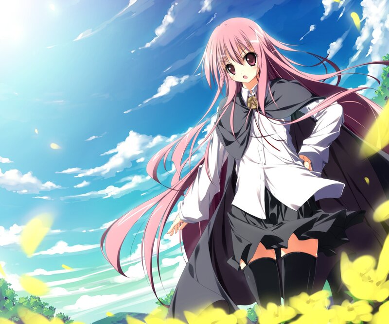 pink-haired girl in a field