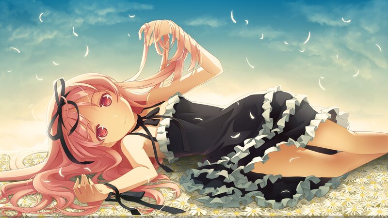pink-haired girl in a field