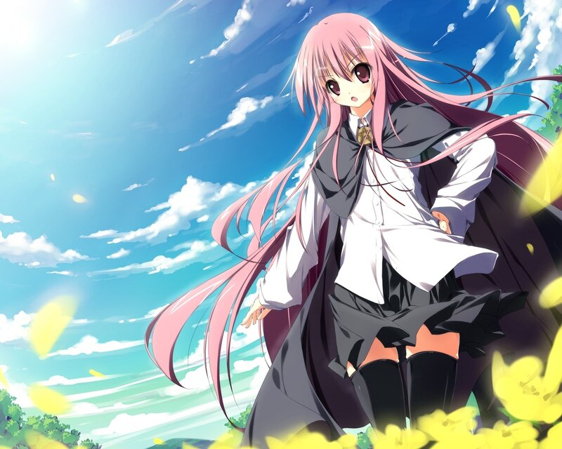 pink-haired girl in a field