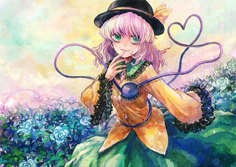 pink-haired girl in a garden