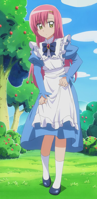 pink-haired girl in a garden