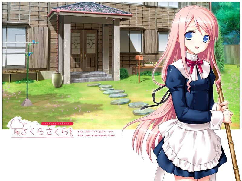 Pink-haired girl in a garden