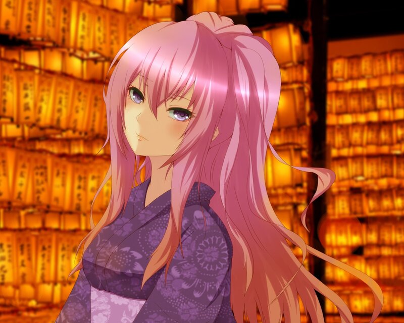 pink-haired girl in a kimono