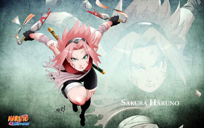 Pink-haired Girl in Action — Green, Dramatic