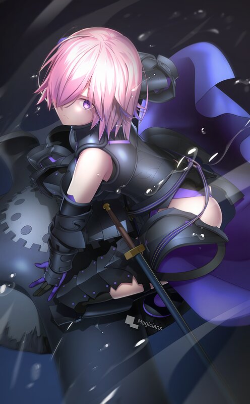 Pink-haired Girl in Armor — Purple, Dramatic, Night
