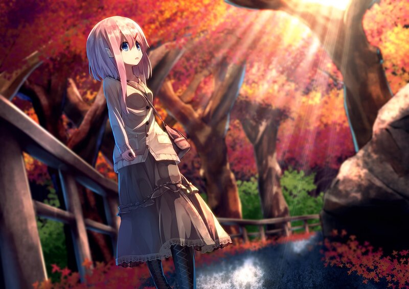 Pink-haired Girl in Autumn — Red