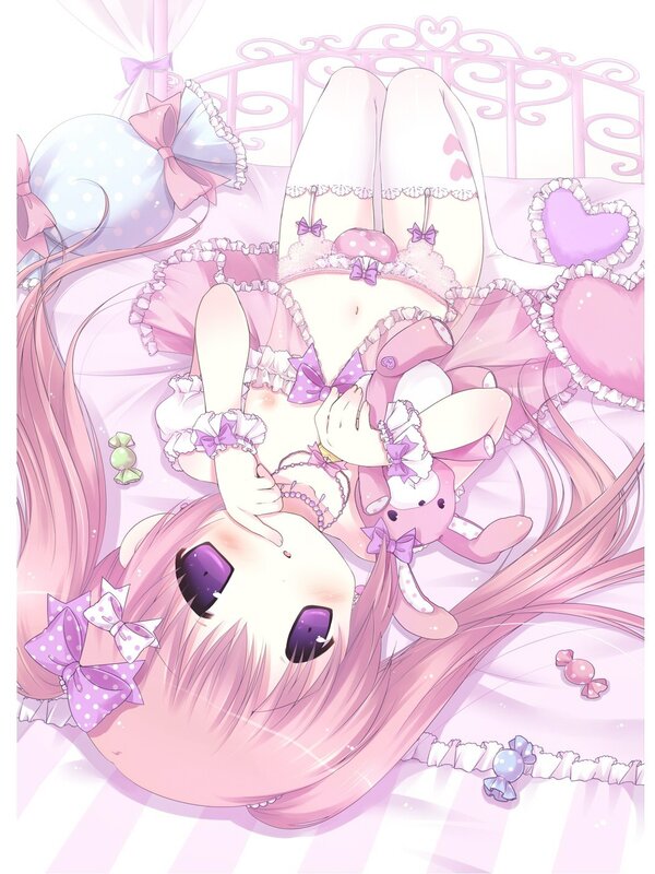 pink-haired girl in bed