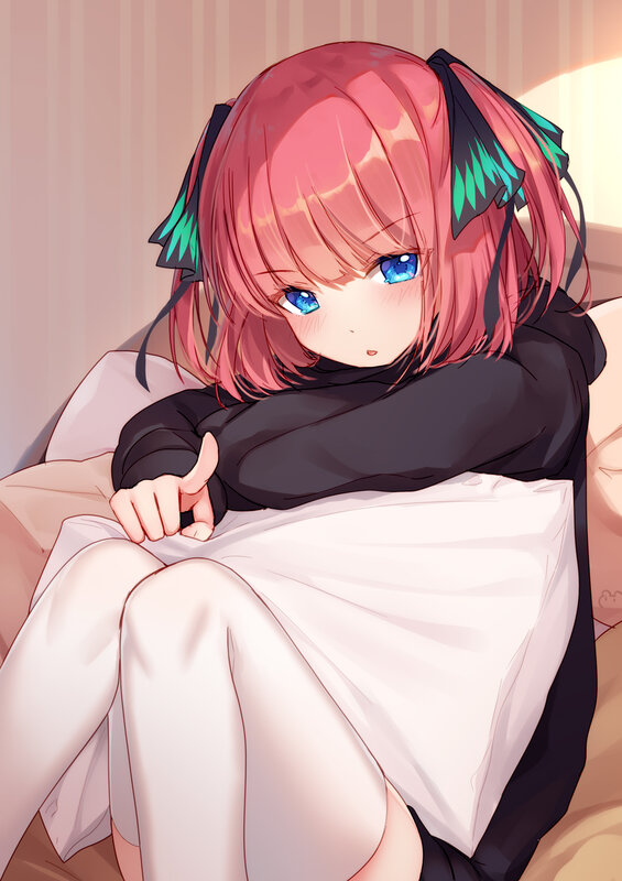 Pink-haired Girl in Bed — Pink, Calm, Anime, Pillow, Blanket
