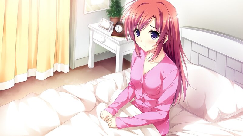 Pink-haired Girl in Bed — Pink, Calm, Morning, Anime, Nightstand