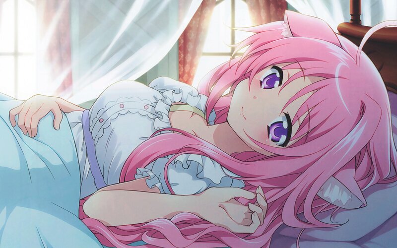 Pink-haired Girl in Bed — Pink, Calm, Morning, Anime, Window