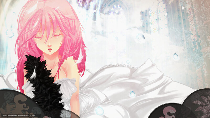Pink-haired Girl in Bed — Pink, Dreamy, Anime, Feather Boa